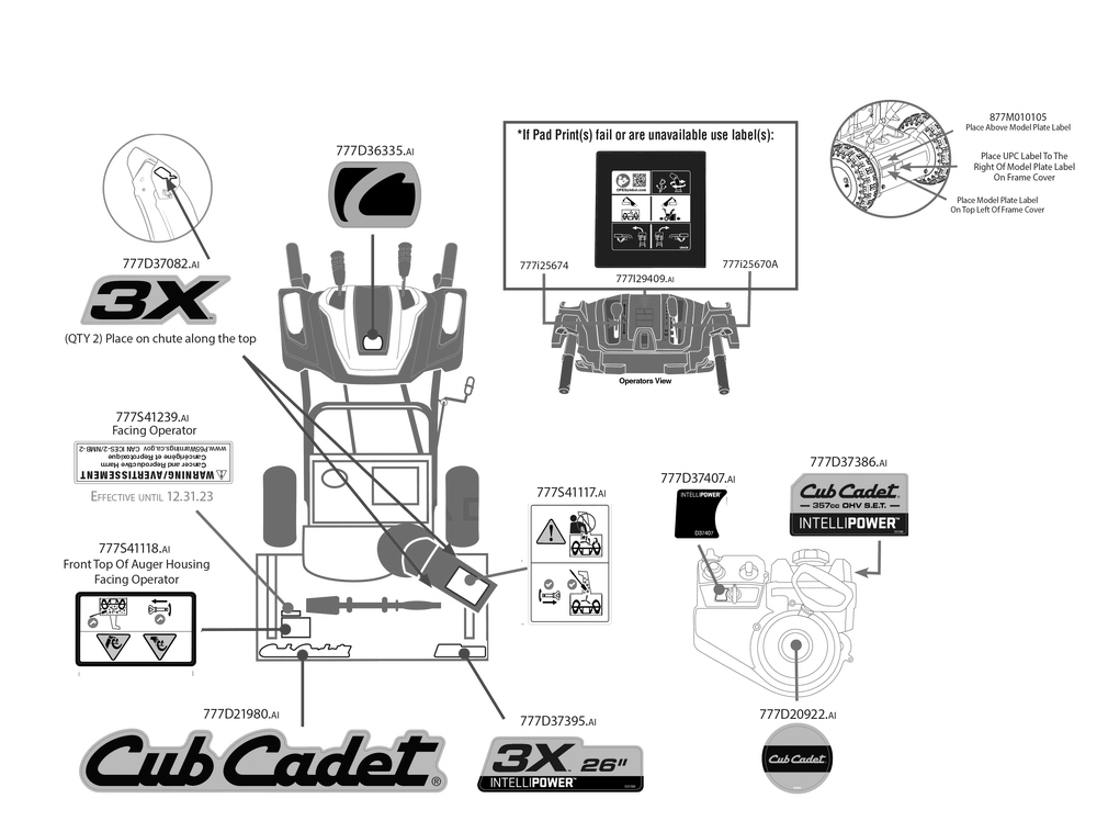 Label Map Diagram and Parts List for 3X26-INCH (31AH5JVAB56)(2023) Cub Cadet Snow Blower